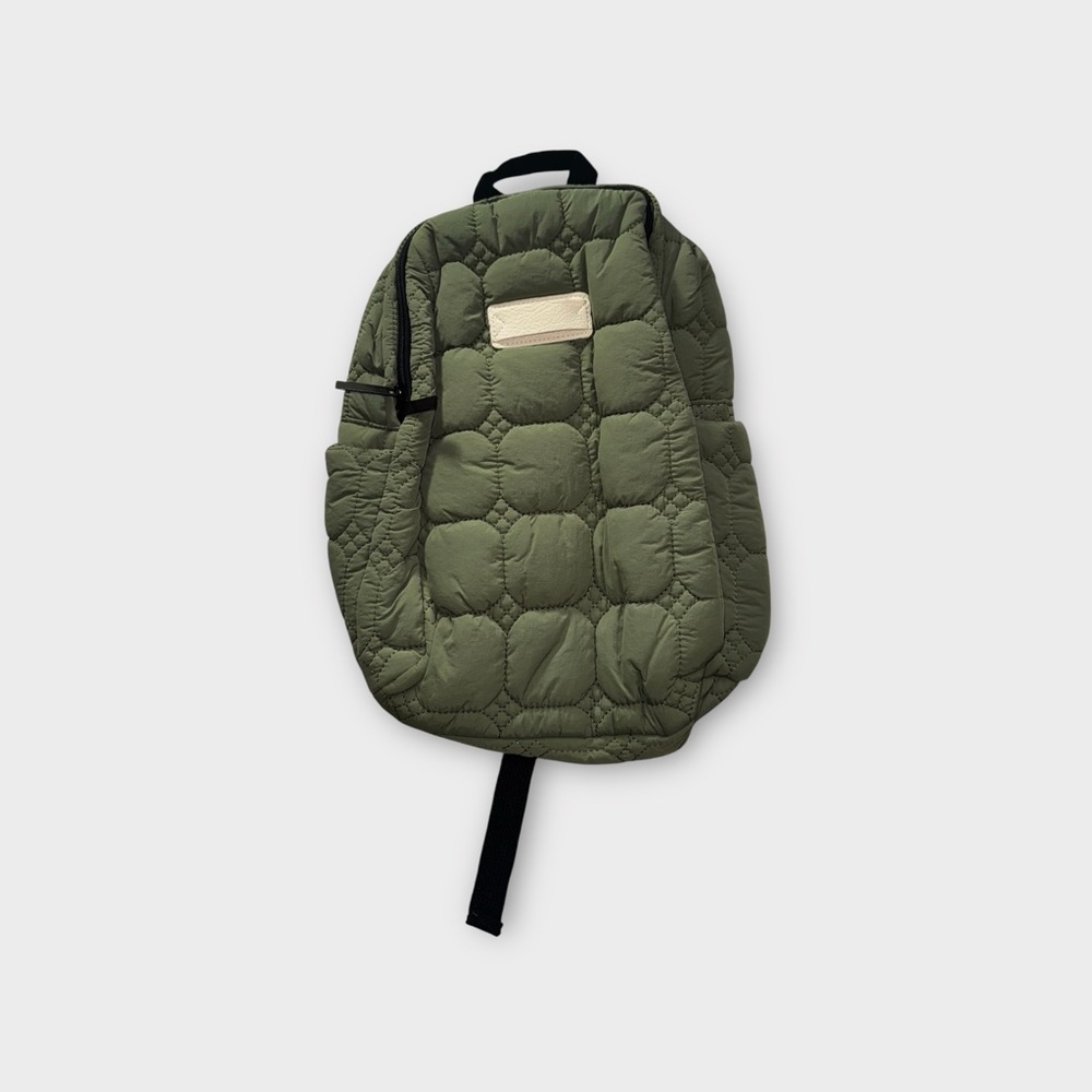 Olive Quilted Backpack with Cream Accent